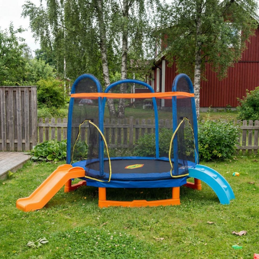 Studsmatta 220 cm  Hexagon, 36 fjädrar, 100 kg maxvikt & PE-säkerhetsnät